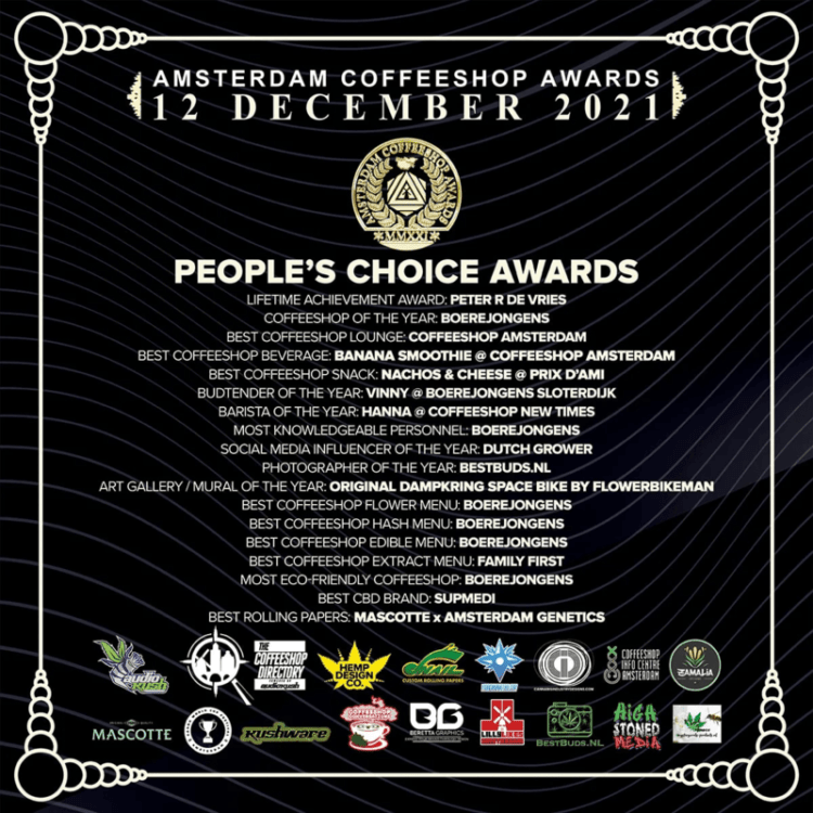 Amsterdam Coffeeshop Awards Peoples Choice Winners 2021